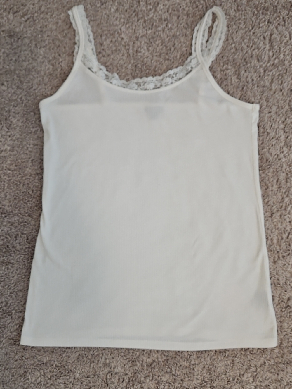 Lace-Trim Ribbed Camisole Tank Top - White